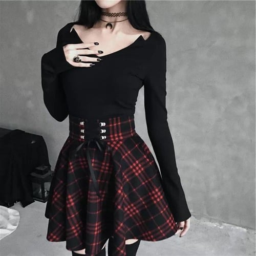 JJSSKY Women Gothic Punk Witchcraft Moon Magic Spell Symbols Pleated Mini Skirt A-line Skirt 