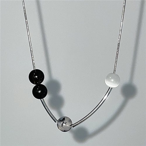 Opal Round Beads Titanium Steel Chain Necklace for Women Men