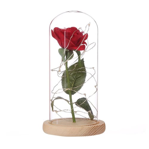 Enchanted Forever Rose Flower In Glass Cover LED Light Lamp Valentine's Day Gift 