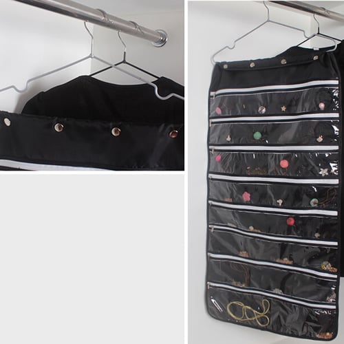 Hanging Jewelry Organizer Bag 56-Pockets Dual-Sided Thick Zippered Storage 
