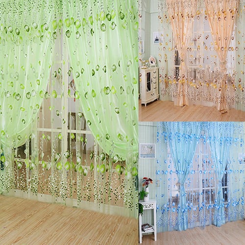 Transparent Sheer Voile Door Window Curtains Floral Pattern Drapes-Valance 