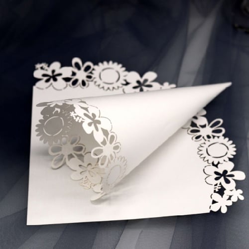 50pcs Laser Cut Petal Lace Candy Wedding Party Favors Confetti Cones Paper Cone 