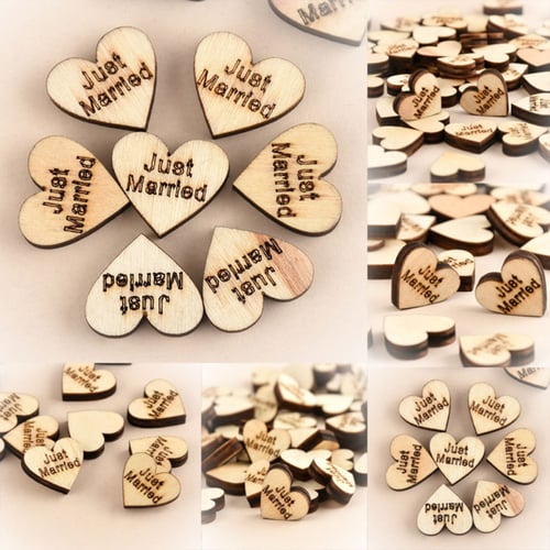 100Pcs Slices Rustic Wooden Love Heart Wedding Table Scatter Crafts Decor 
