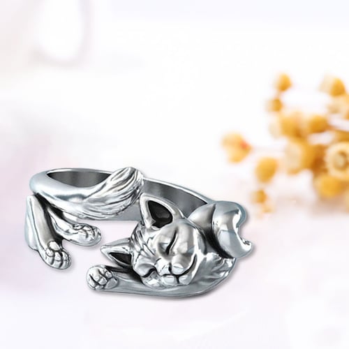 Qvwanle Ring,Opening Adjustable Cute Blue Eyed Kitten Ring Zircon Platinum Plated Cat Ring 