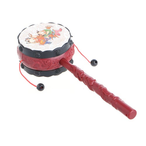 Color Plastic Chinese Traditional Spin Kids Fun Toy Rattle Drum Kid Hand Bell WE 