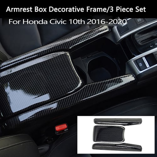 1pcs Car Console Armrest Box Sequins Cover For Honda Civic Carbon Fiber Style Sticker 