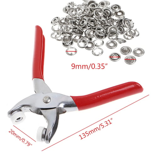 100pcs 9.5mm Studs Ring Press Popper Snap Fasteners w/Plier Tool for Baby Grow 