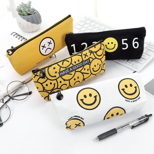 Girls Cute Boys Cool Emoji Canvas Pencil Case Stationery Pen Storage Pouch Gift 