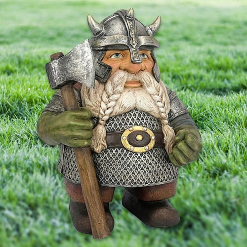 Viking Gnome Statue Norse Dwarf with Axe Outdoor Gnome Figurine