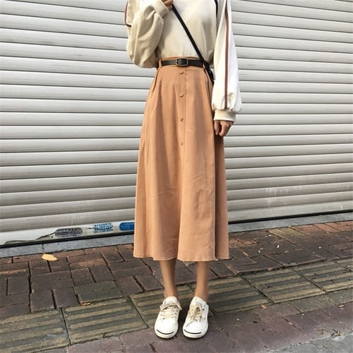 Elegant Solid Midi Pleated Skirt With Belt Women Spring Black High Waist A-line  Skirts Ladies Korean Harajuku School Long Skirt - buy Elegant Solid Midi  Pleated Skirt With Belt Women Spring Black