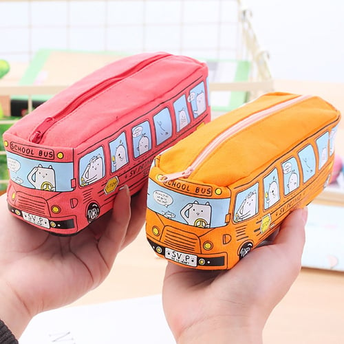 8 Type School Student Stationery Bag Bus Shaped Cartoon Canvas Pen Pencil Case 