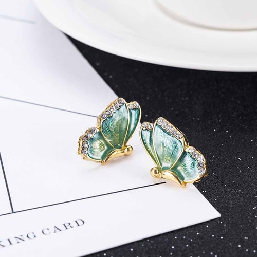 1Pair Women Charm Crystal Rhinestone Enamel Butterfly Stud Earrings Jewelry Gift 