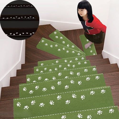 Wqingng 55x21CM Luminous Stair Carpet Mat Self-Adhesive Step Pad Anti-Skid Glue Rectangle Embroidered Dark Safety Fluorescent Area Rug 