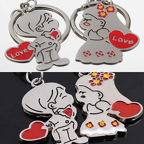 1 Pair Couple Lover Gift Key Rings Chains Fob Metal Bride Groom Heart Love Keych 
