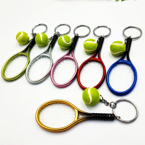 Creative 3D Tennis Racket Ball Pendant for Keyring Key Chains Key Holder-Red 