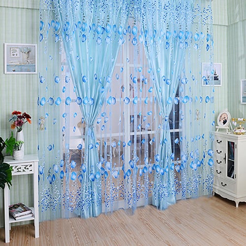 Door Window Sheer Curtain Floral Tulle Voile Drape Panel Scarf Valances Divider 