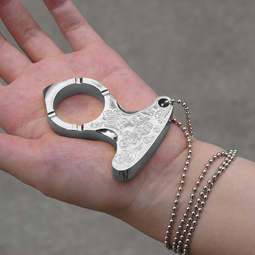 Silver EDC Skull Pendant Keychain Survival Tool Outdoor Emergency-self-protect 