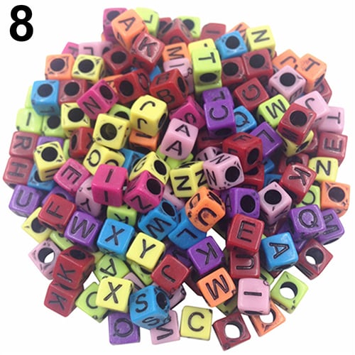 100PCS DIY Random Alphabet/Letter Acrylic Cube Spacer Loose Beads Jewelry Making 