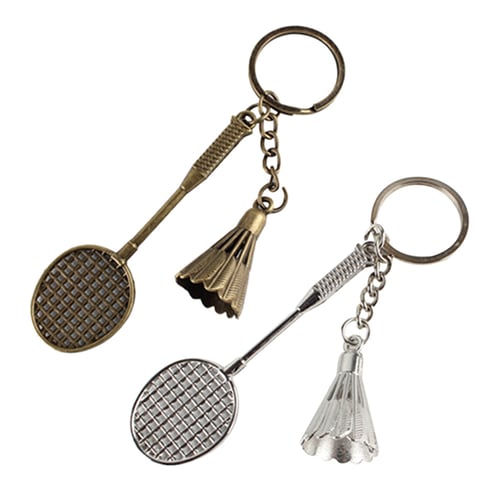 Mini Bedminton Racket & Shuttlecock Pendant Sport Keyring Key Chain Silver 