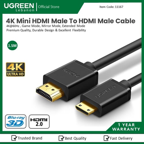 UGREEN Micro HDMI Male To HDMI Male Cable 1.5m (Black) (HD127/30102)