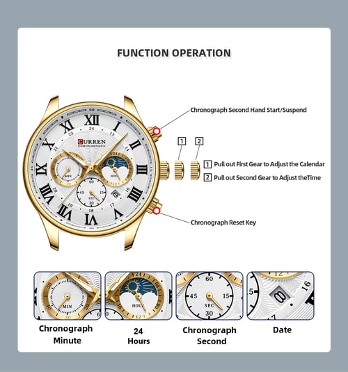 Curren Black Gold Watch for Men Fashion Quartz Sports Wristwatch  Chronograph Clock Date Watches Stainless Steel Male Watch