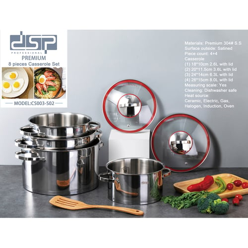 8PCS Masterclass Premium Cookware Casserole Stainless Steel