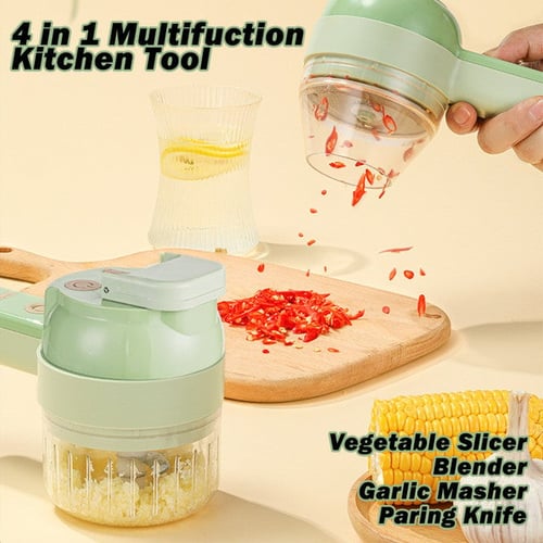 Upgrade 4 in 1 Portable Electric Vegetable Cutter Set,Multifunction  Cordless Electric Food Small Slicer,Onion Dicer,Cucumber Vegetable  Cutter,Light Convenient Slicer for Garlic Veggie,Mincing 