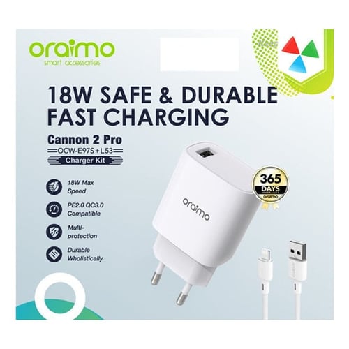 oraimo PowerCube 3 Pro 18W Fast Charging Charger Kit with Lightning Cable