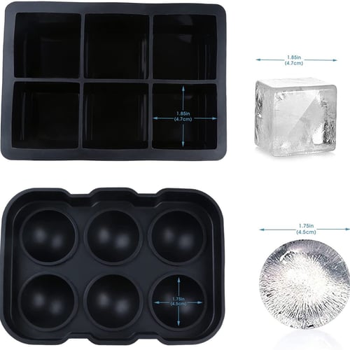 Ticent Ice Cube Trays (Set of 2), Silicone Sphere Whiskey Ice Ball Maker with Lids & Large Square Ice Cube Molds for Cocktails