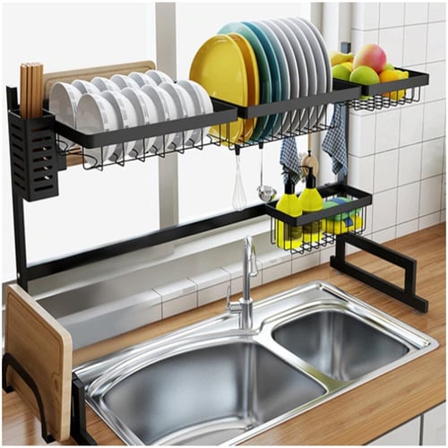 All in One Over Sink Dish Drying Rack 201 Stainless Steel Drainer Kitchen  Organization Storage Shelf Dish Dryer Rack Utensils Holder Countertop  (Non-telescopic) - China Over Sink Dish Drianer and Counter Top
