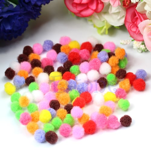 100PCS Mixed Soft Pompom Ball Fluffy Pom Poms Keychain Craft