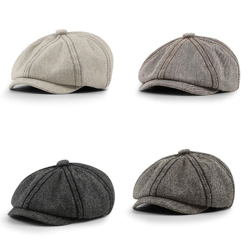 2020 British Style Newsboy Octagonal Caps Men Grey Herringbone