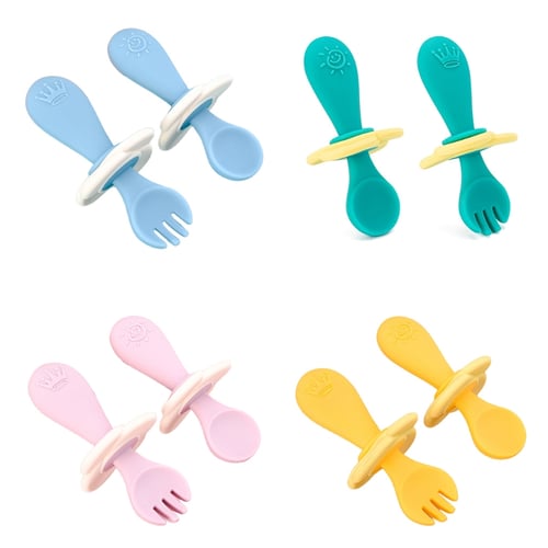 Baby Spoon Fork Utensils 100% Food Grade Silicone Toddler Kids Self Feeding  Tableware 2pcs/set
