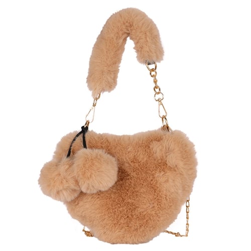Fashion Women's Heart Shaped Handbags Cute Kawaii Faux Fur Crossbody Bags  Wallet Purse Plush Chain Shoulder Bag Lady Handbag