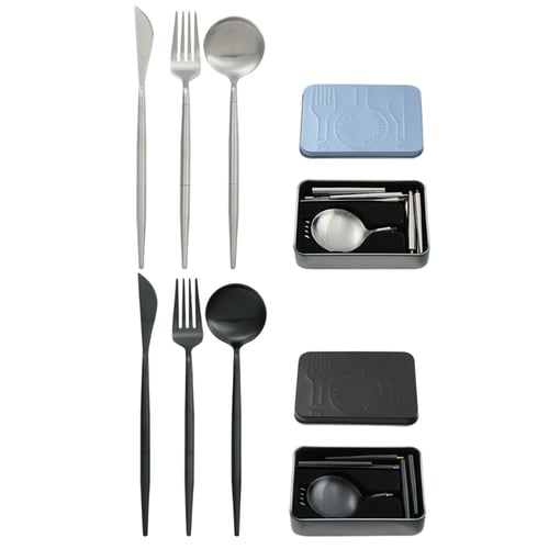 Reusable Travel Utensils,Portable Stainless Steel Flatware Cutlery Set,  Camping Silverware with Case,3 Pieces Tableware, Knife,Spoon,Fork,for Lunch