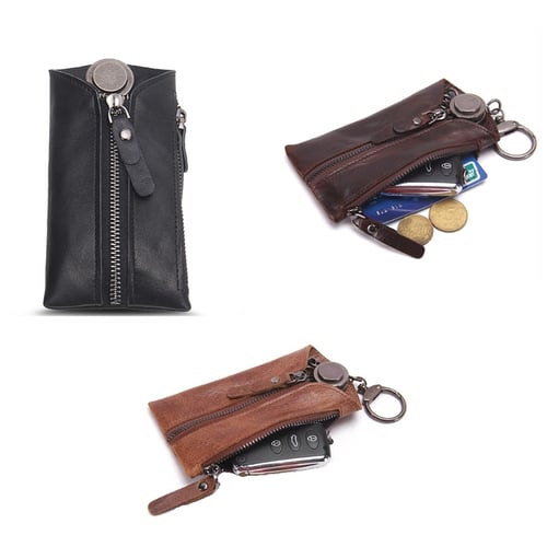 Genuine PU Leather Housekeeper Car Key Case Zipper Pouches