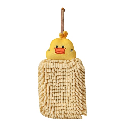 1pc Chenille Cute Hand Towel, Yellow Absorbent Polyester Hand Wipe Towel  For Household