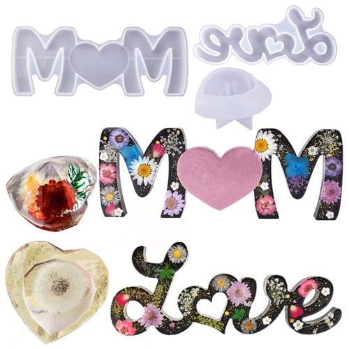 Love Mom Silicone Resin Mold Letter Epoxy Resin Casting Mold with Diamond  Heart Shape Candle Mold DIY Word Sign Soap Jewelry Making Craft Mold Gift  for Mothers Day Table Wall Hanging Home