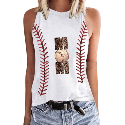  Baseball Mom Shirts for Women Funny Letter Print Tee