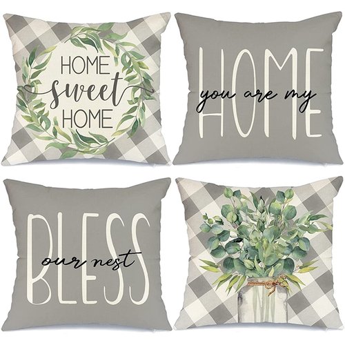 Farmhouse Spring Pillow Covers Set of 4 18X18 Eucalyptus Leaves
