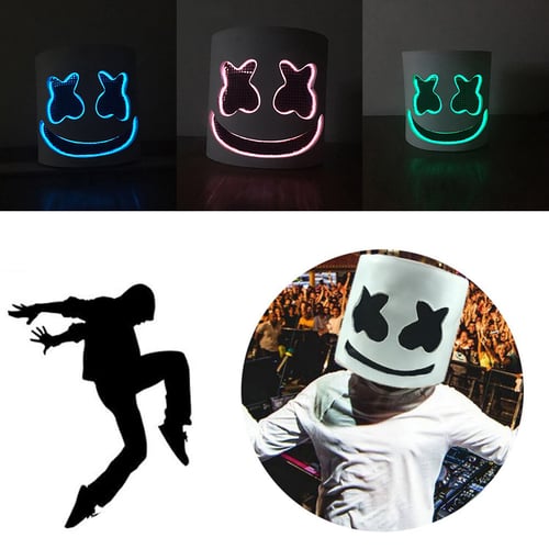 Cool Marshmello DJ EL Light Full Head Mask Helmet Halloween Party