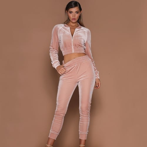 Womens Sweatsuit Sets Velvet, Velvet Tracksuit Women Crop