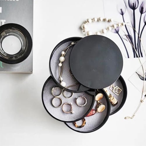 Multi-functional Jewelry Box PU Leather Casket Double Layer Large Capacity Jewelry Organizer Storage Case for Rings Earrings Necklace Grey