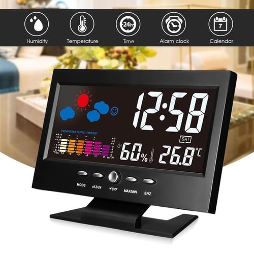 LCD Digital Thermometer Hygrometer Electronic Temperature Humidity Meter Indoor  Humidity Monitor 12/24H Alarm Clock Function