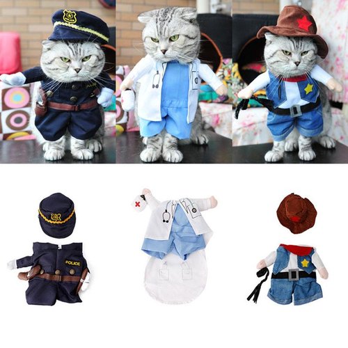 Puppy Dog Cat Halloween Clothes Police Officer Uniform Holiday Cosplay  Costume 