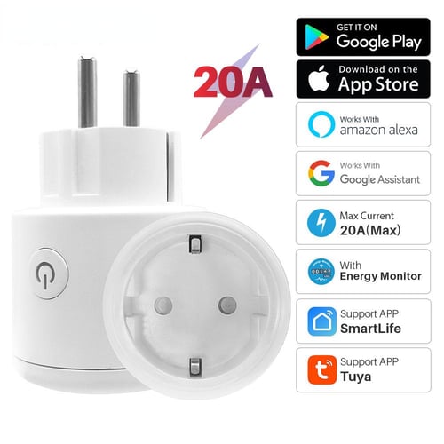 Tuya 20A Wifi EU Smart Plug Switch AC 85 - 220V Remote Control