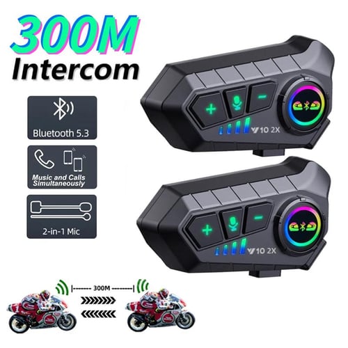 HY-1001 800M Bluetooth Intercom Motorcycle Helmet Headsets 2 Rider BT  Wireless Intercom Moto Interphone FM Radio Color: 1pcs Dual Microphone