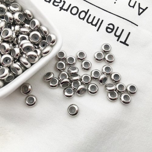 10Pcs Stainless Steel Adjustment Beads With Non-slip Silicone Ring