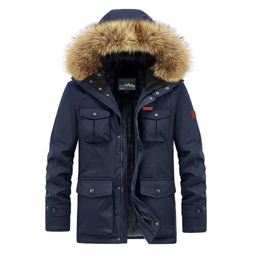 Men Fashion Fur Collar Casual Plus Size Winter Parka Windproof Hood Warm  Thick Jacket Coat at  Men's Clothing store