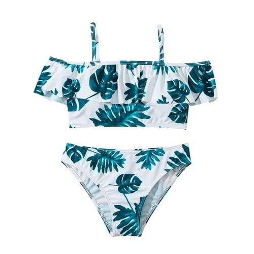 Kids Girls Floral Swimsuits Two-Pieces Teens Bathing Suits Padded